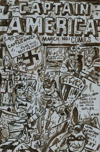Mark Todd "Covered" CAPTAIN AMERICA acrylic and cel-vinyl on panel 6 3/4" x 10 1/4" $600