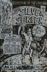 Mark Todd "Covered" THE SILVER SURFER acrylic and cel-vinyl on panel 6 3/4" x 10 1/4" $600